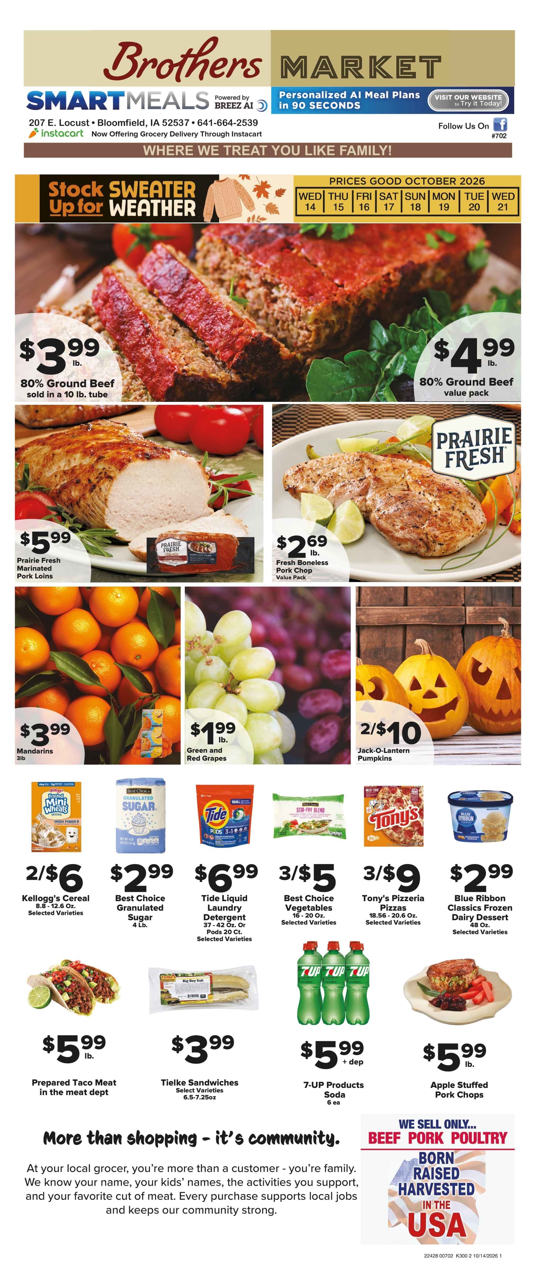 Brothers Market (Bloomfield, IA) Weekly Ad October 14 - 21, 2026