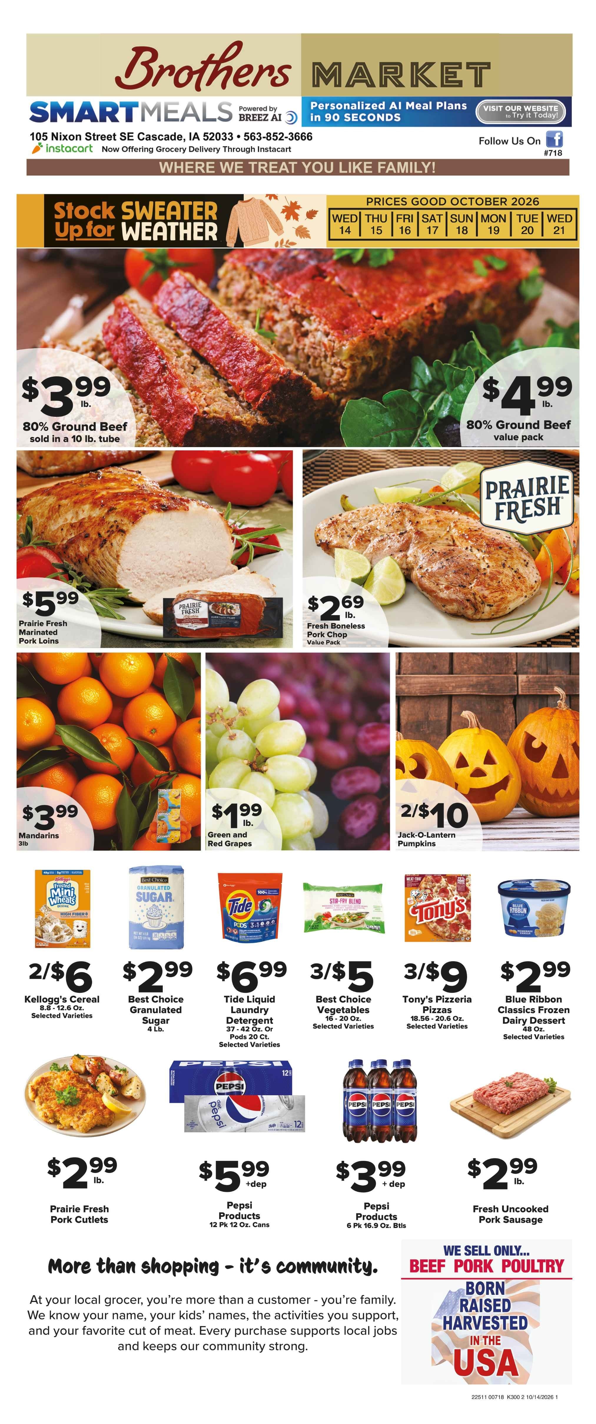Brothers Market (Cascade, IA) Weekly Ad October 14 - 21, 2026