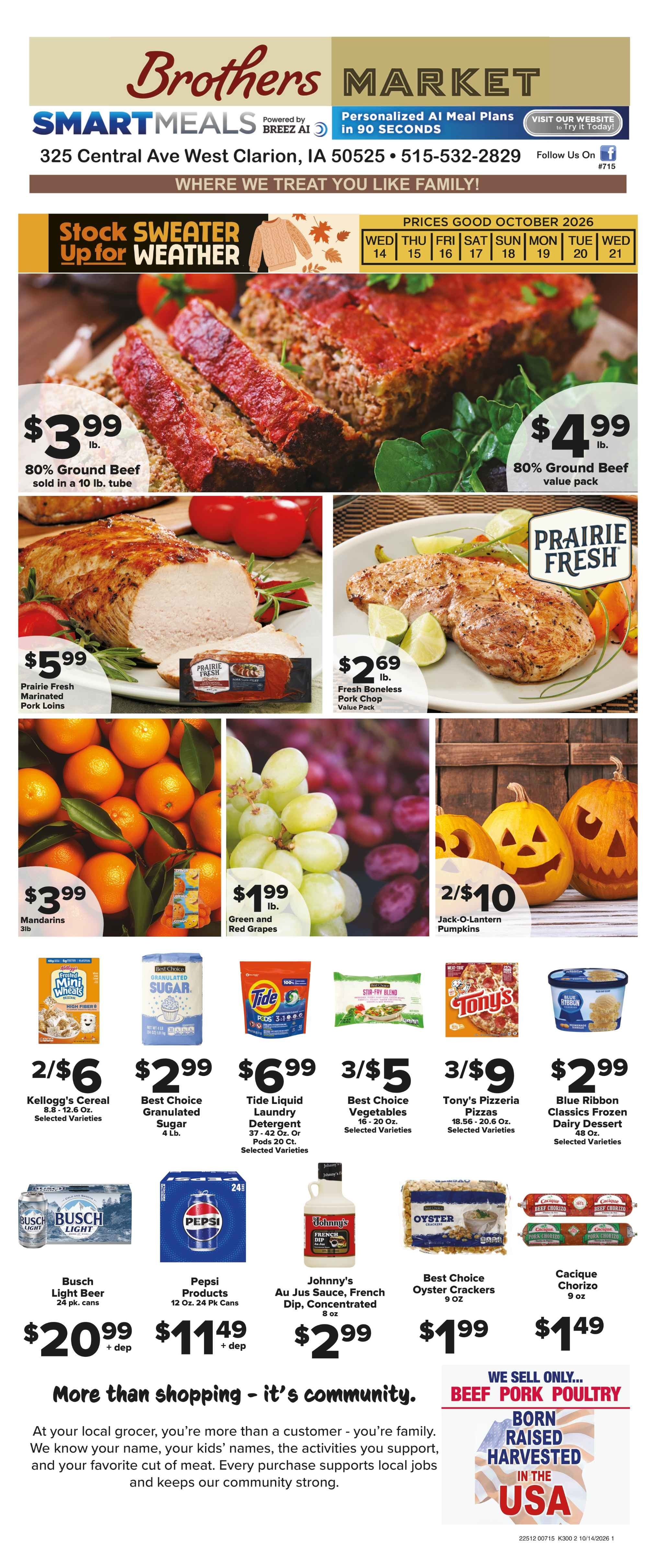 Brothers Market (Clarion, IA) Weekly Ad October 14 - 21, 2026