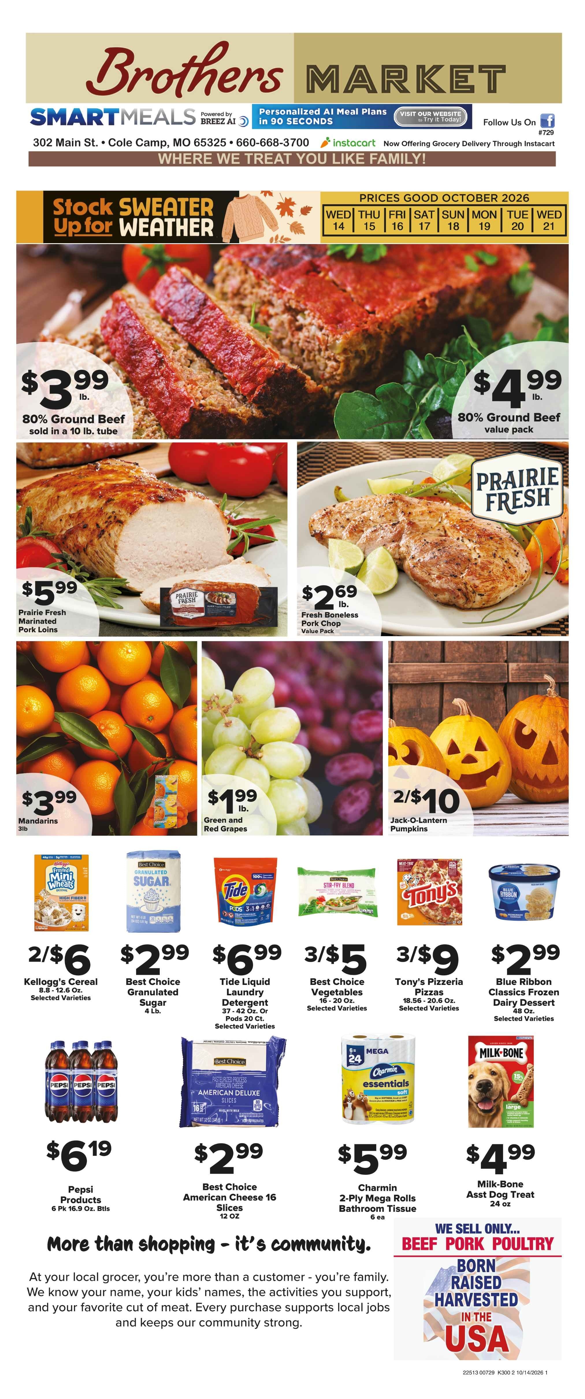 Brothers Market (Cole Camp, MO) Weekly Ad October 14 - 21, 2026