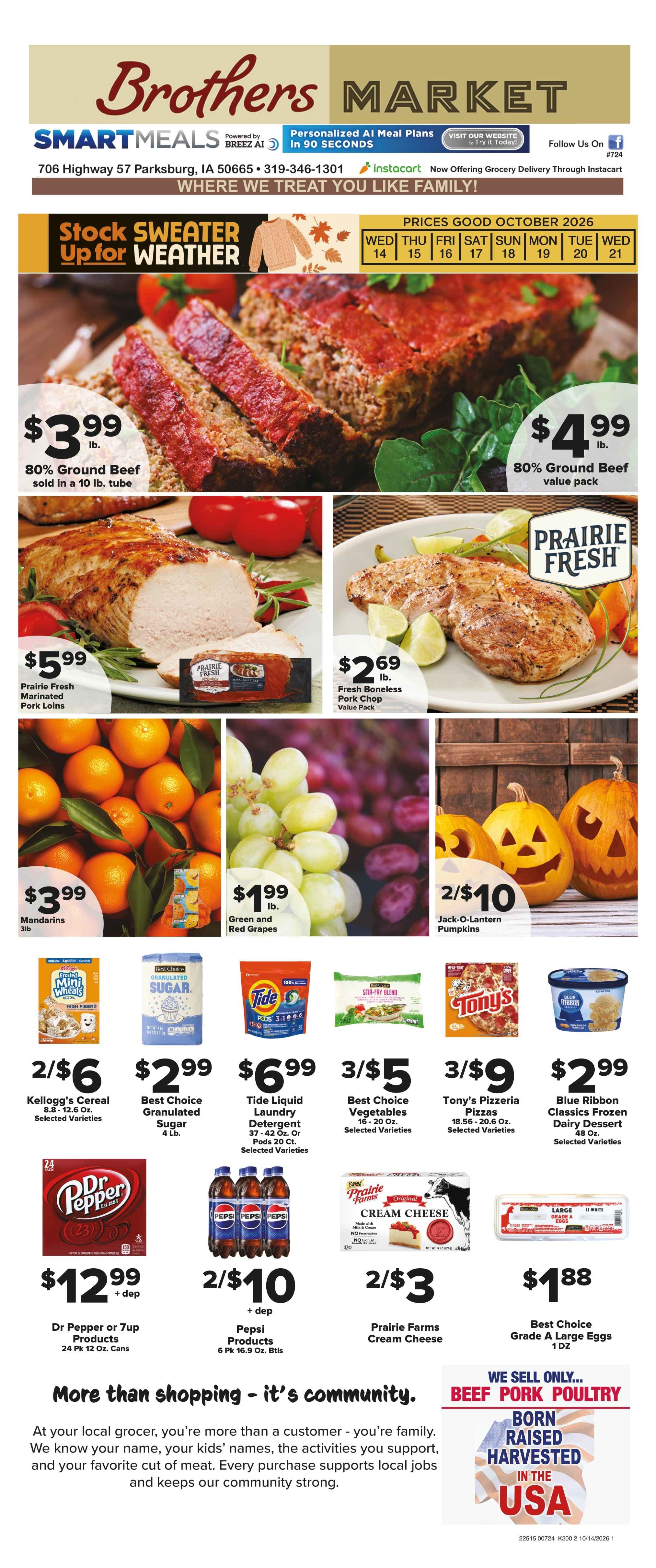 Brothers Market (Parkersburg, IA) Weekly Ad October 14 - 21, 2026