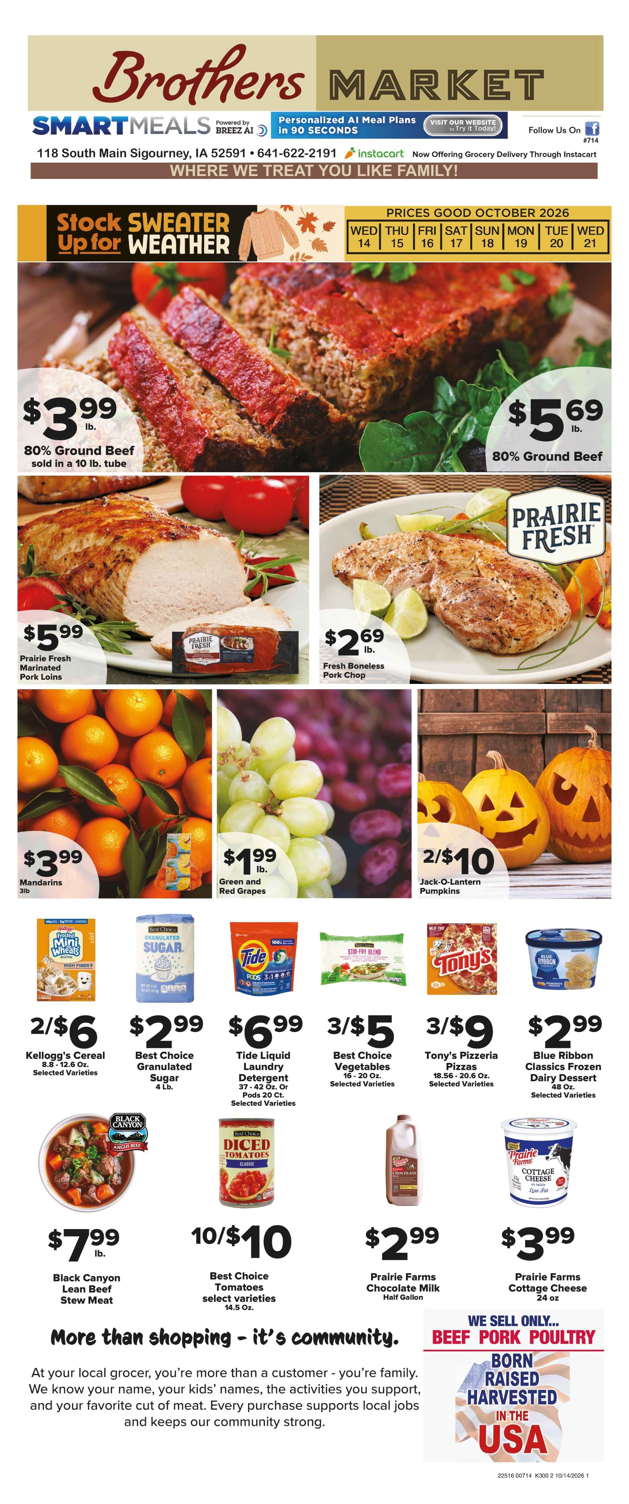 Brothers Market (Sigourney, IA) Weekly Ad October 14 - 21, 2026