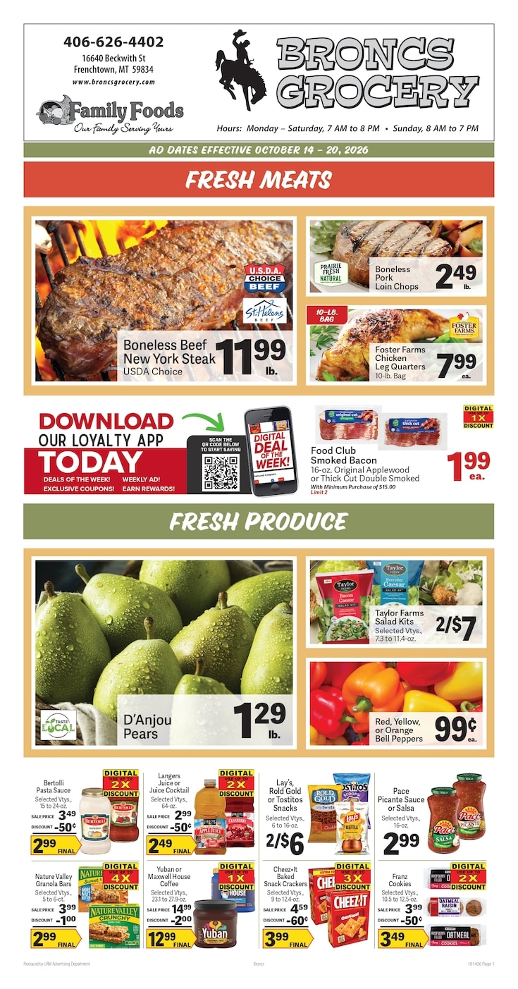 Bronc's Grocery Weekly Ad October 14 - 20, 2026