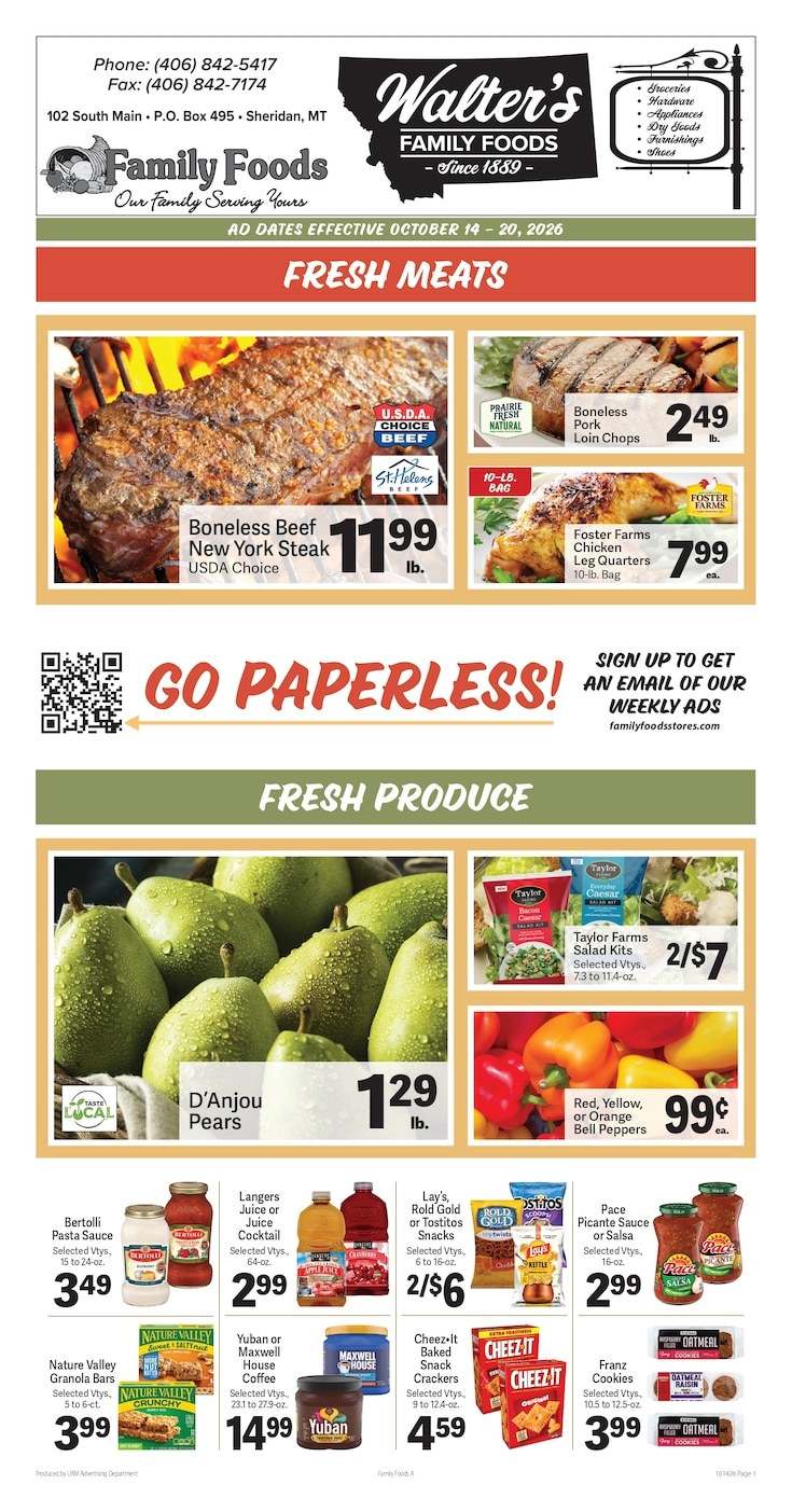 Walter's Family Foods Weekly Ad October 14 - 20, 2026