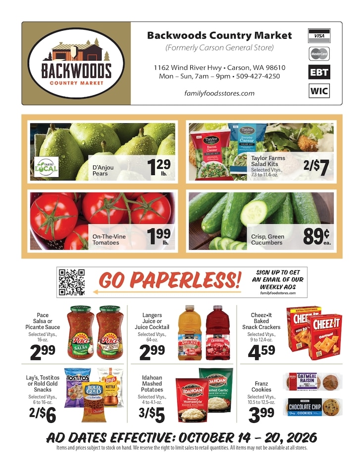 Backwoods Country Market Weekly Ad October 14 - 20, 2026