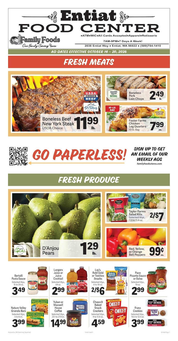 Entiat Food Center Weekly Ad October 14 - 20, 2026