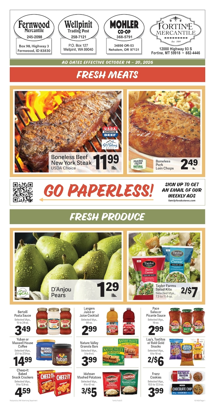 Fortine Mercantile Weekly Ad October 14 - 20, 2026