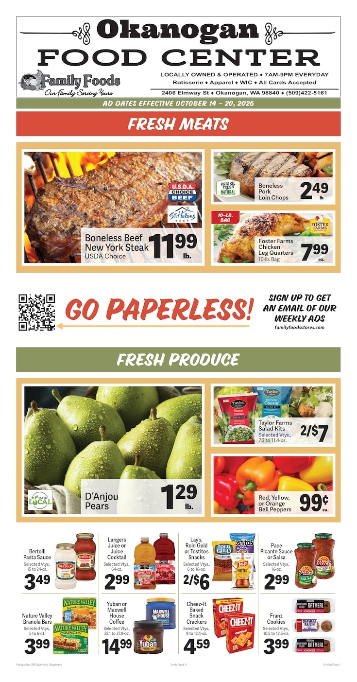 Okanogan Food Center Weekly Ad October 14 - 20, 2026