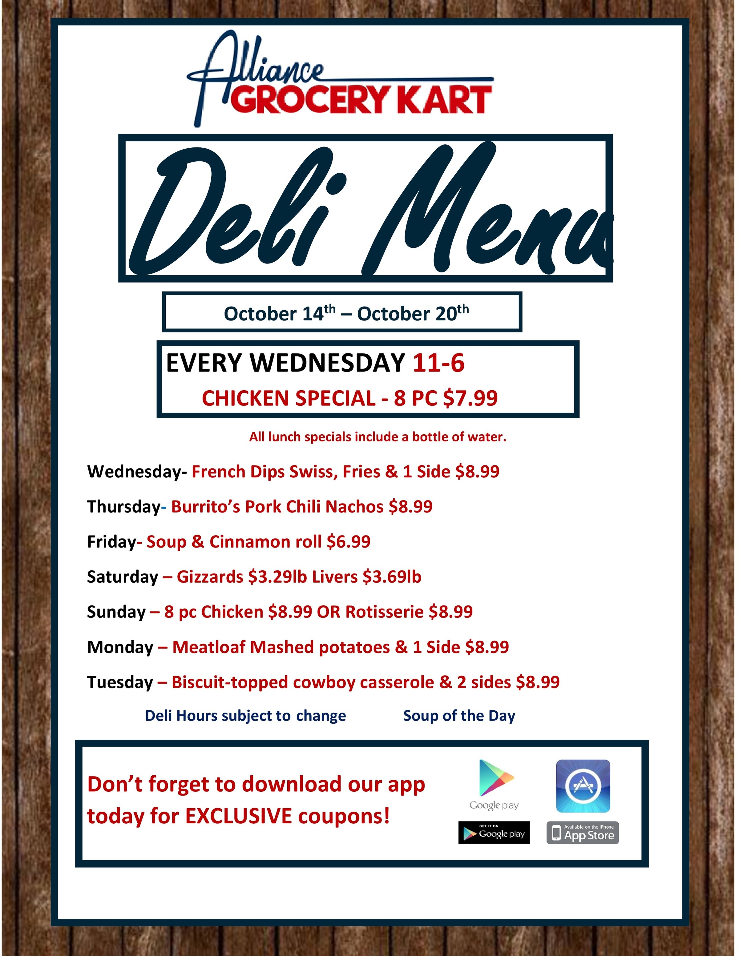 Alliance Grocery Kart Deli Menu Weekly Ad October 14 - 20, 2026