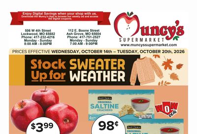 Muncy's Supermarket Stock Up for Sweater Weather Weekly Ad October 14 - 20, 2026