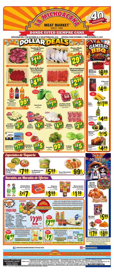 La Michoacana Meat Market (Adkins Area, TX) Weekly Ad October 14 - 27, 2026