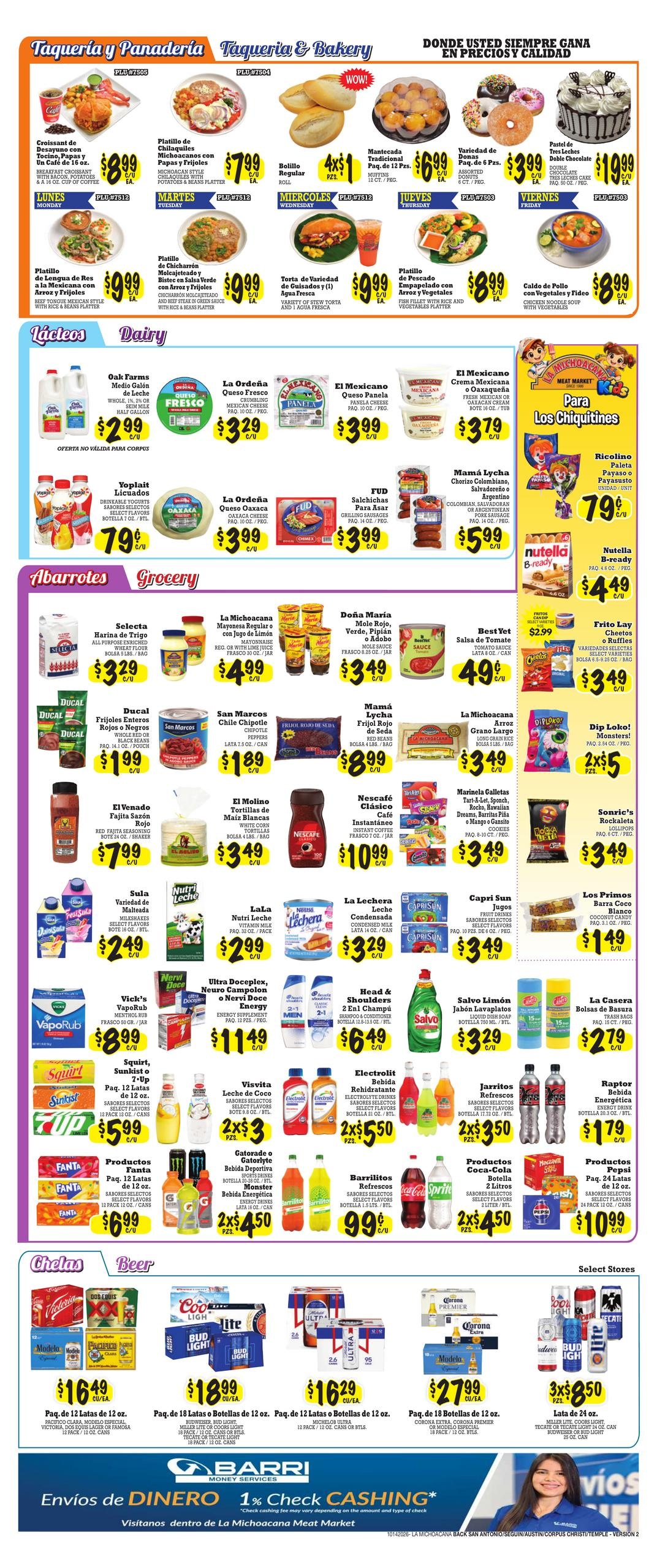 La Michoacana Meat Market (Adkins Area, TX) Weekly Ad October 14 - 27, 2026