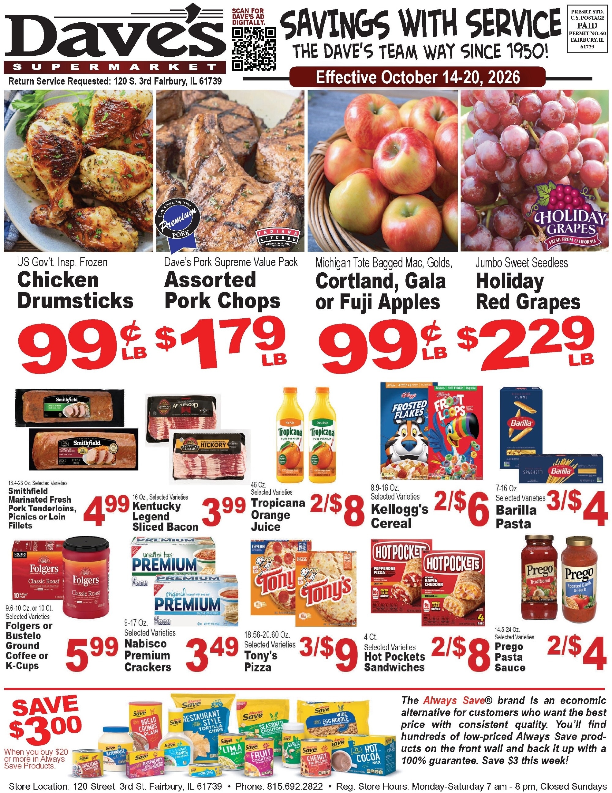 Dave's Supermarket (Fairbury, IL) Weekly Ad October 14 - 20, 2026