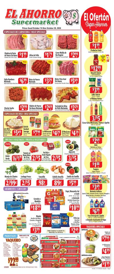 El Ahorro Supermarket (Adkins Area, TX) Weekly Ad October 14 - 20, 2026