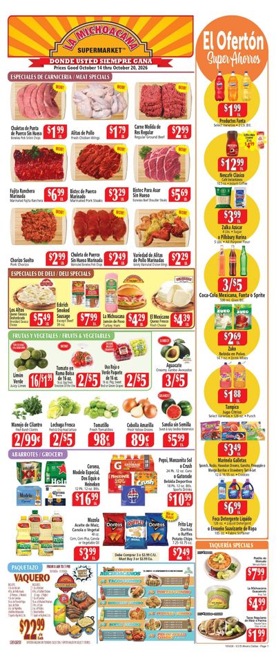 El Ahorro Supermarket Weekly Ad October 14 - 20, 2026
