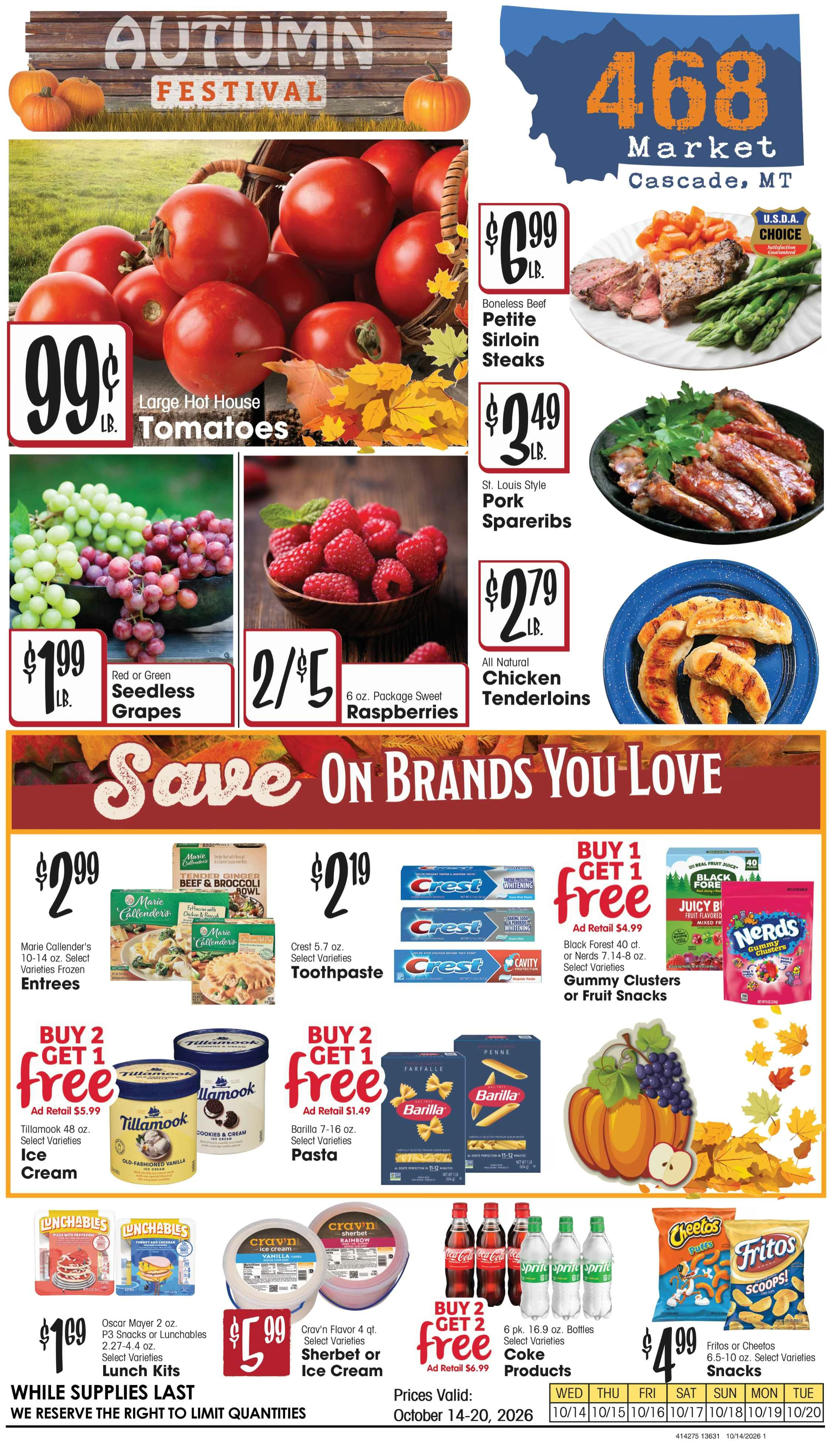 468 Market (130 1st St N, Cascade, MT) Weekly Ad October 14 - 20, 2026