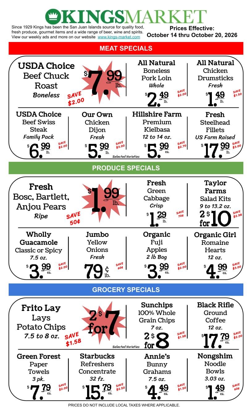 Kings Market Friday Harbor Weekly Ad October 14 - 20, 2026