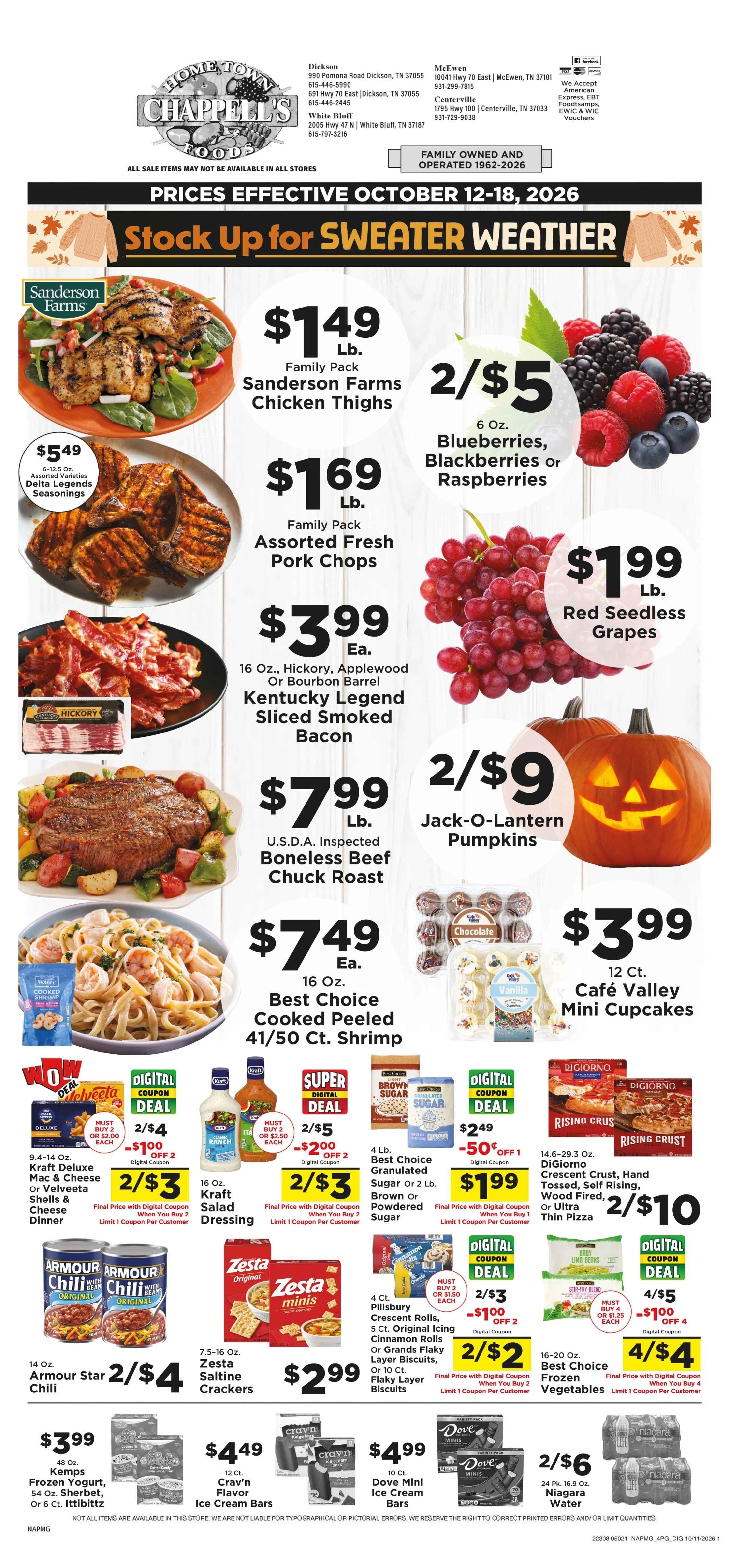 Chappell's Hometown Foods Weekly Ad October 12 - 18, 2026