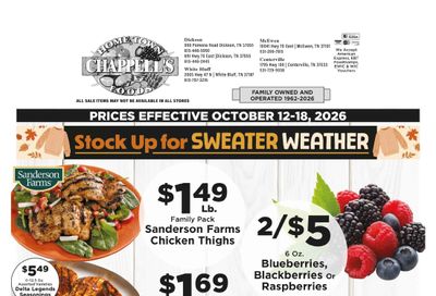 Chappell's Hometown Foods Weekly Ad October 12 - 18, 2026