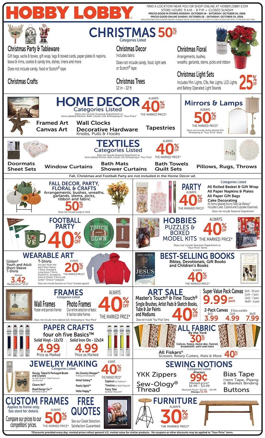 Hobby Lobby Weekly Ad October 18 - 24, 2026