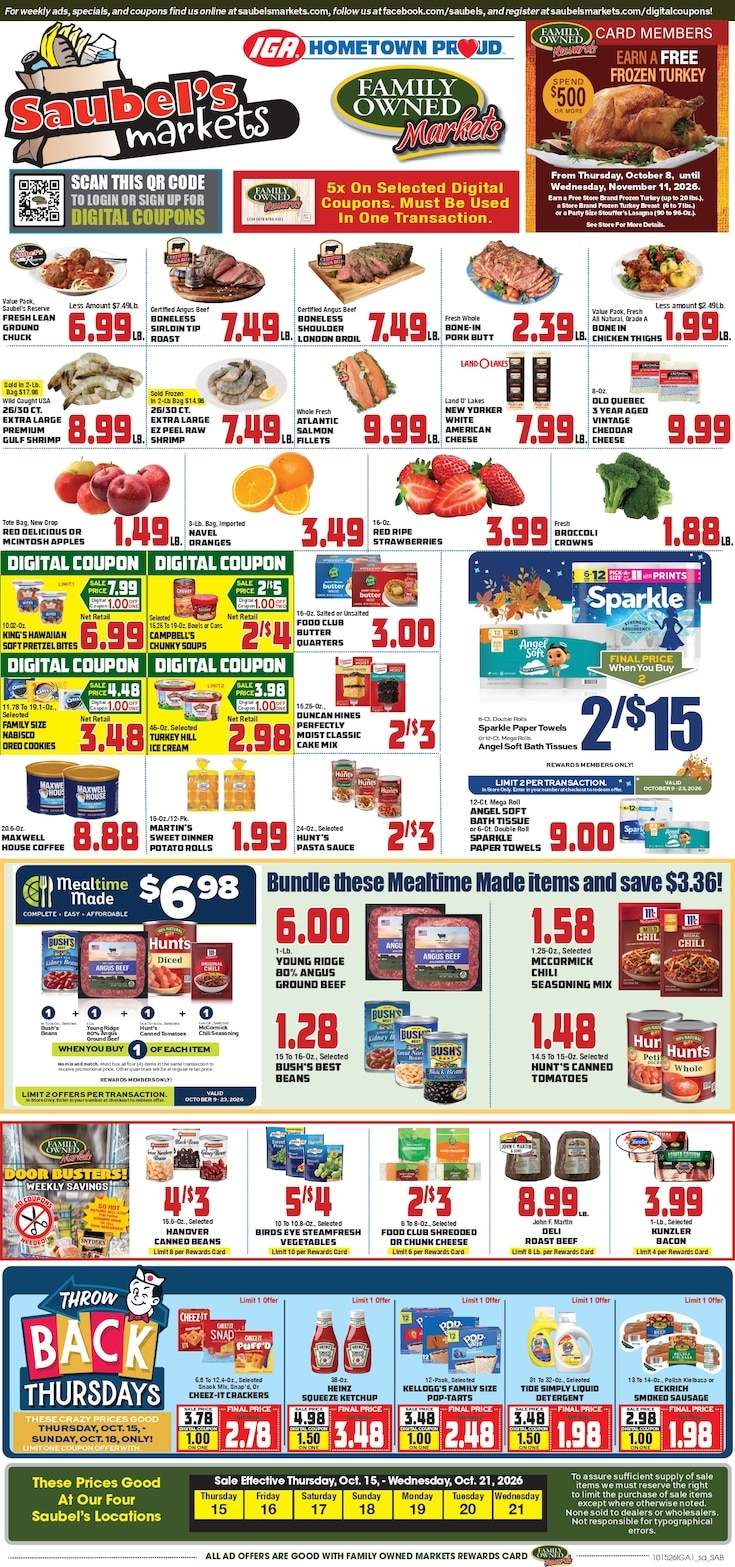 Saubel's Markets (Whiteford and other locations, MD) Weekly Ad October 15 - 21, 2026