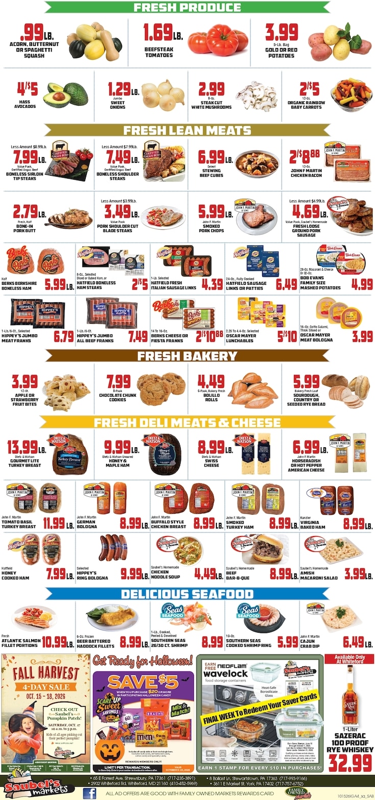 Saubel's Markets (Whiteford and other locations, MD) Weekly Ad October 15 - 21, 2026