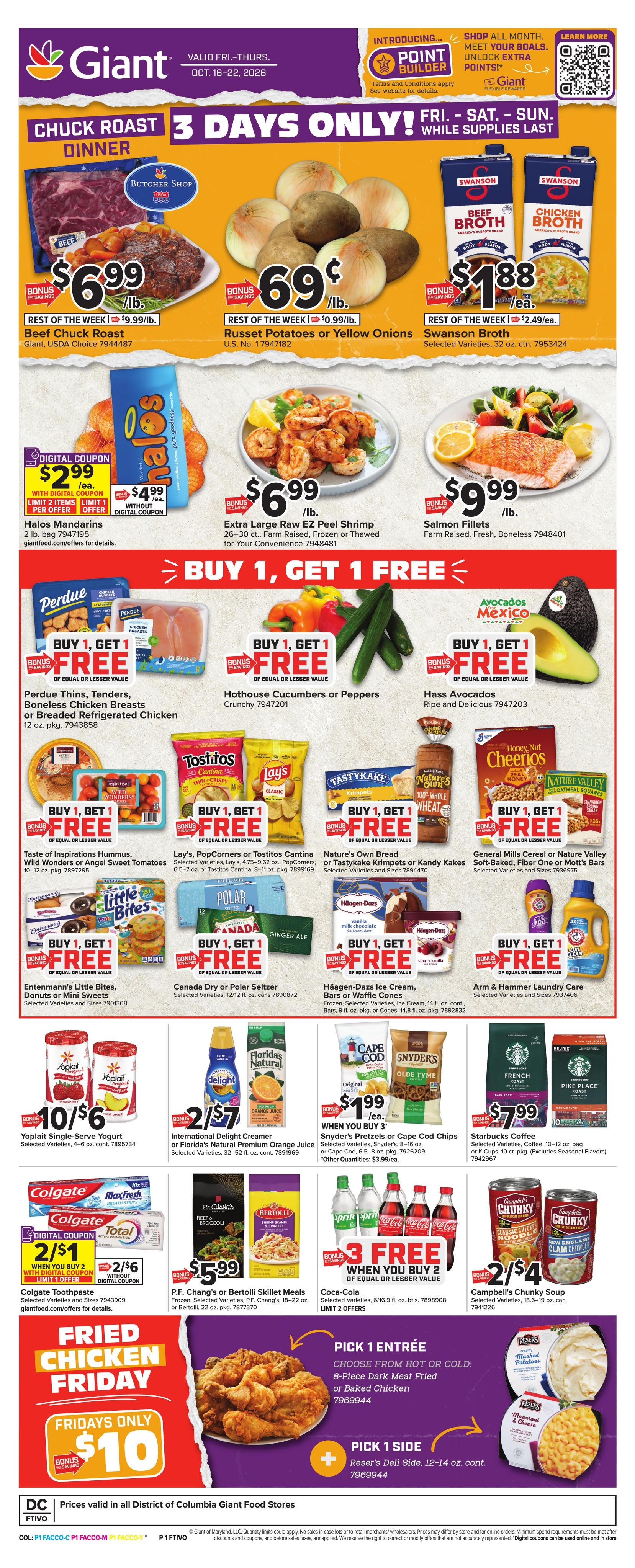 Giant Food (Parcel Return Service Area, DC) Weekly Ad October 16 - 22, 2026