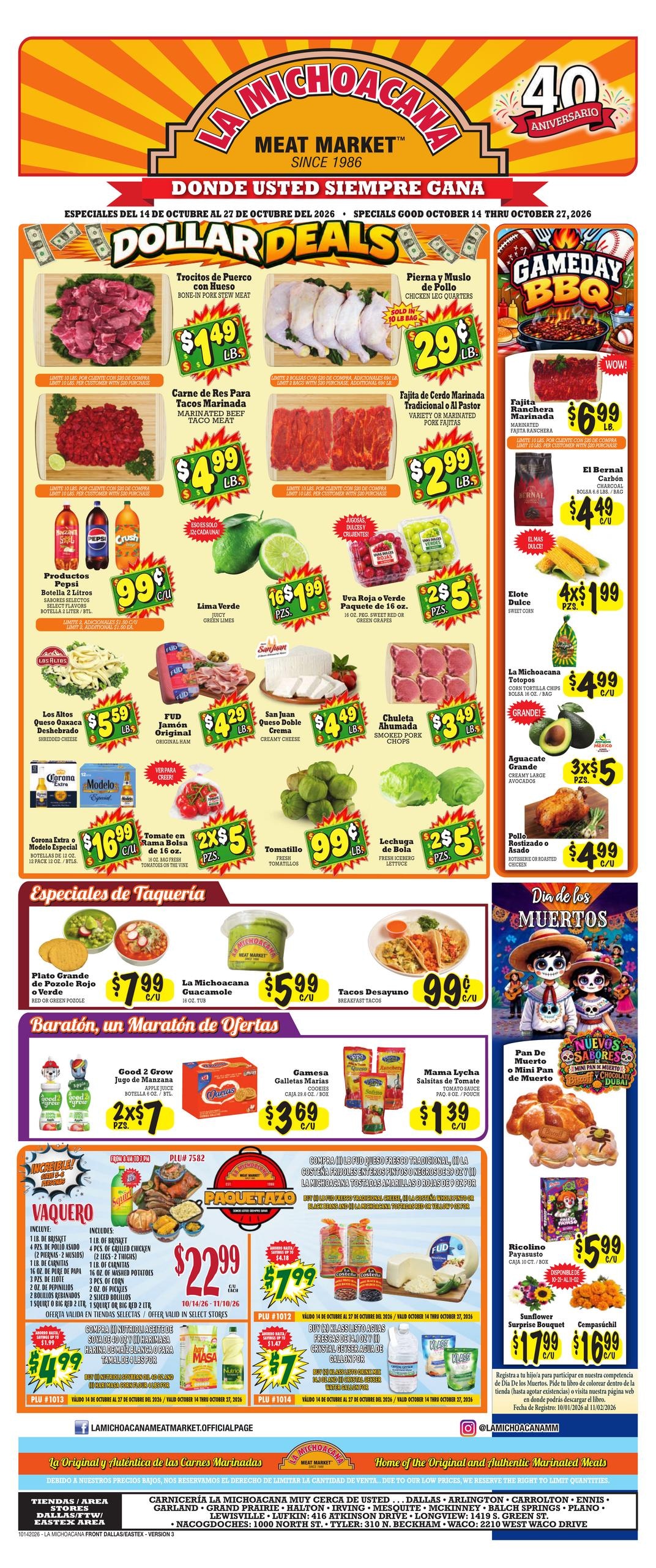 La Michoacana Meat Market (Allen Area, TX) Weekly Ad October 14 - 27, 2026