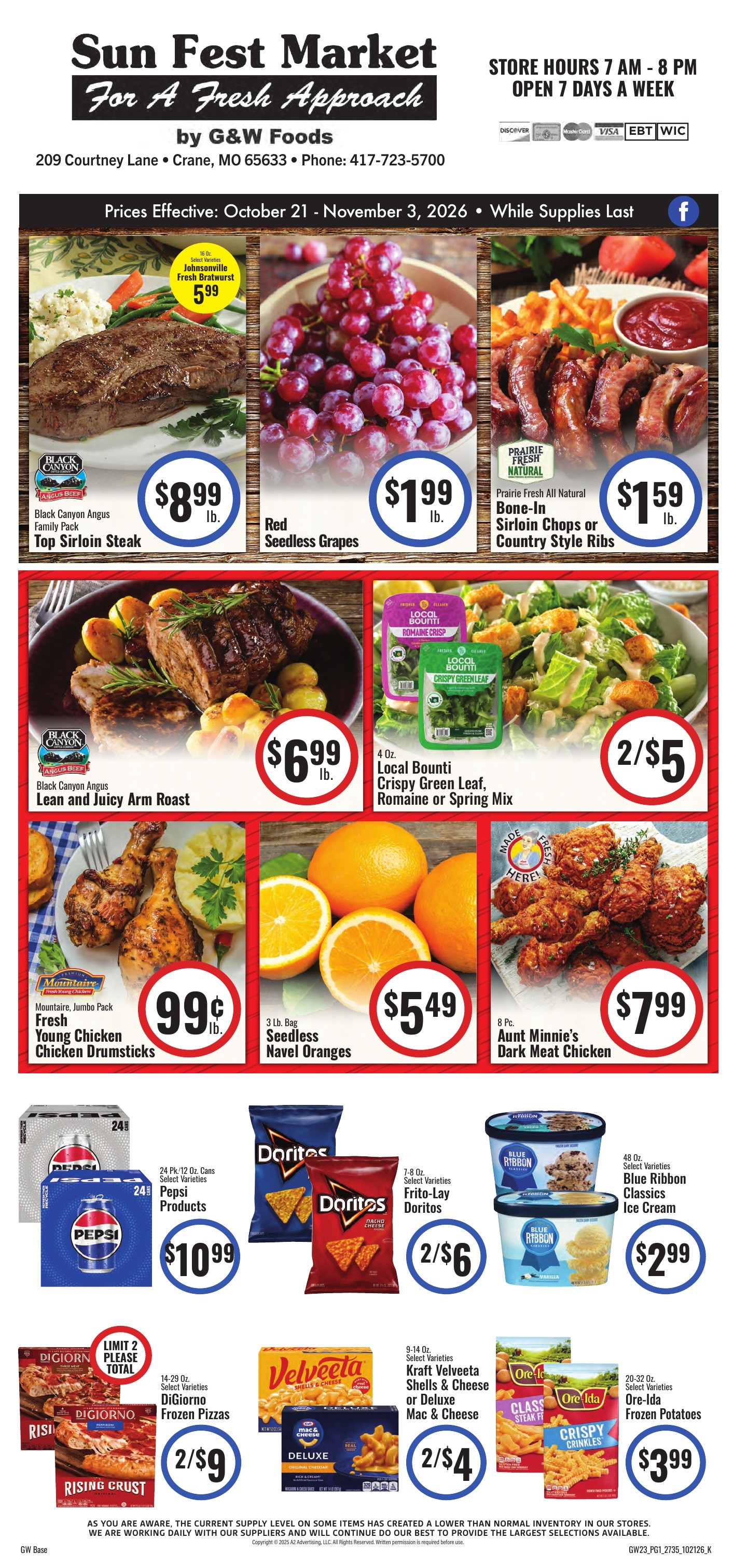 Sun Fest Market (Crane, MO) Weekly Ad October 21 - November 3, 2026