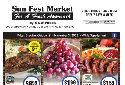 Sun Fest Market (Crane, MO) Weekly Ad October 21 - November 3, 2026