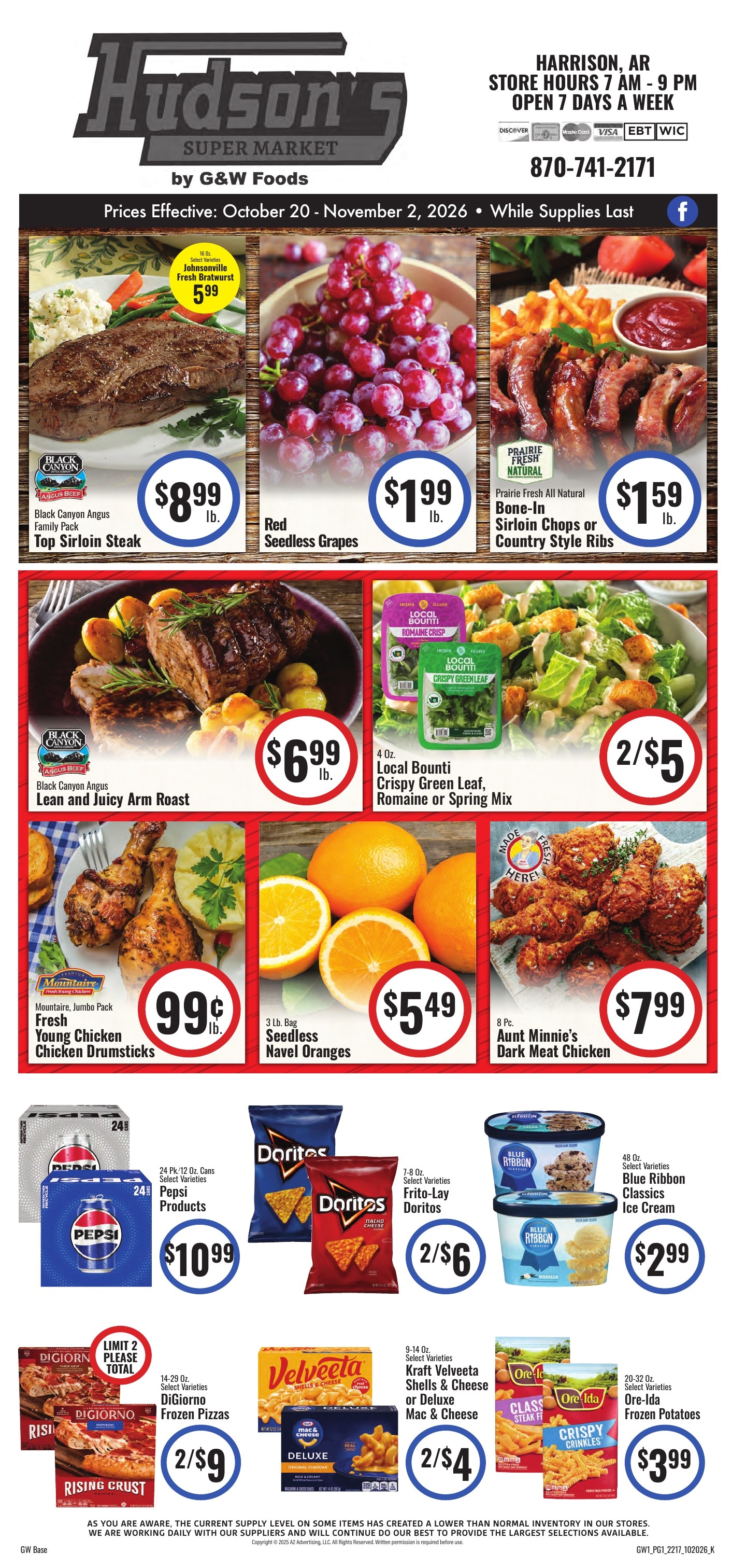 Hudson's Super Market Weekly Ad October 20 - November 2, 2026