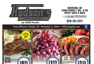 Hudson's Super Market Weekly Ad October 20 - November 2, 2026