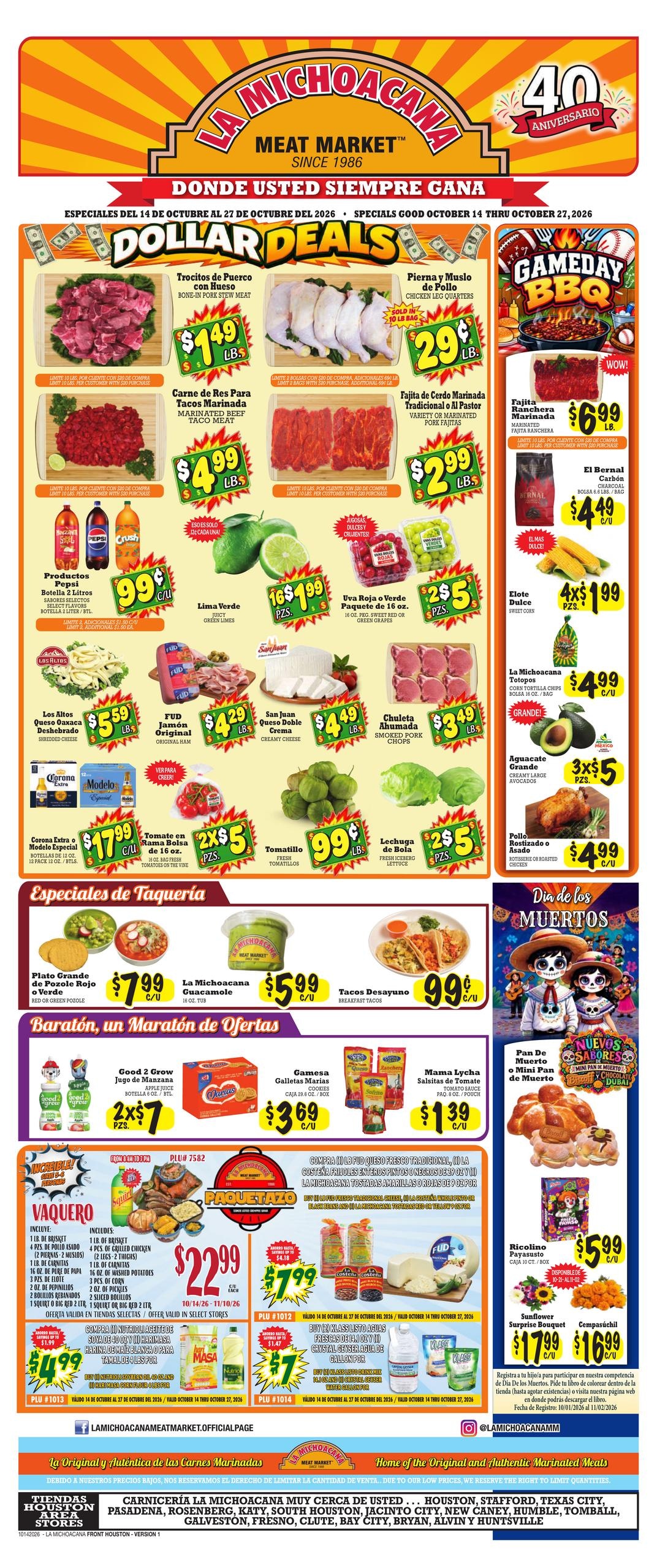 La Michoacana Meat Market (Bellaire Area, TX) Weekly Ad October 14 - 27, 2026