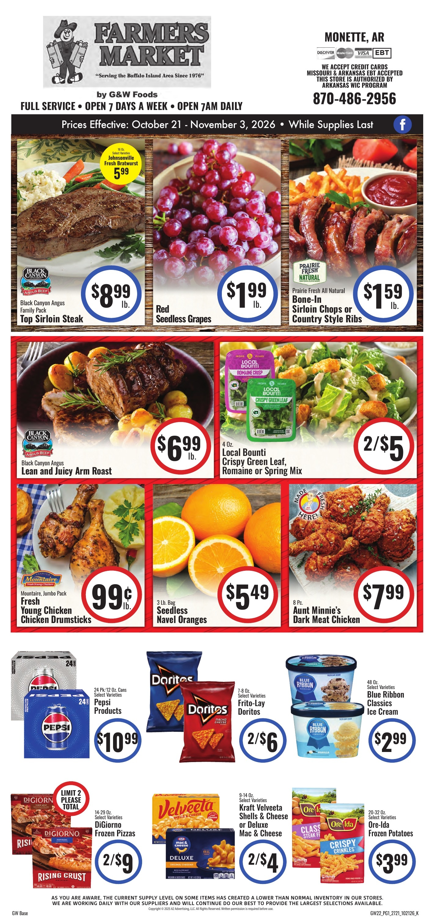 G&W Foods Farmers Market (Monette, AR) Weekly Ad October 21 - November 3, 2026