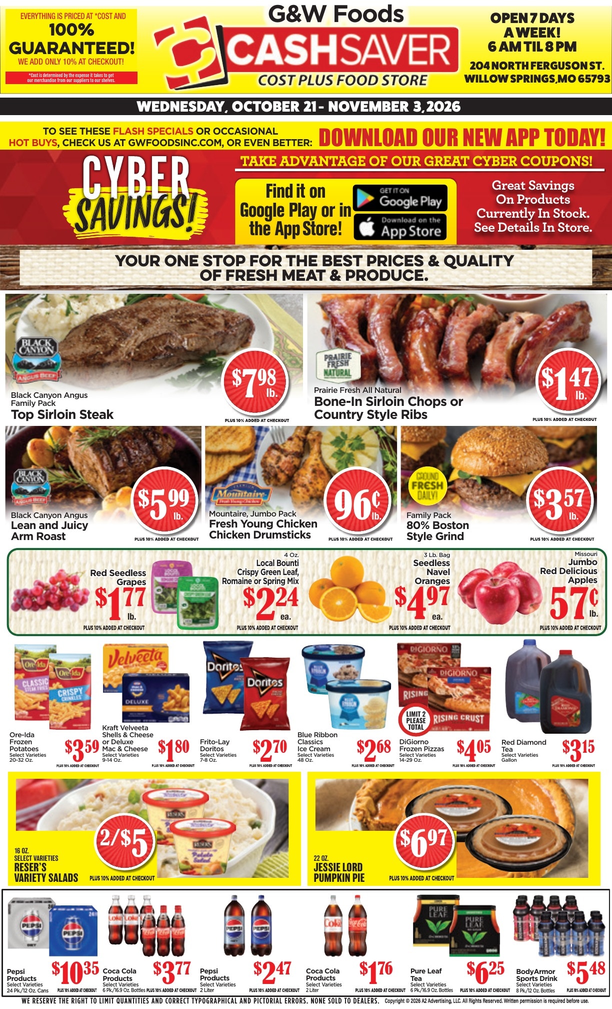 G&W Foods Cash Saver (Willow Springs, MO) Weekly Ad October 21 - November 3, 2026