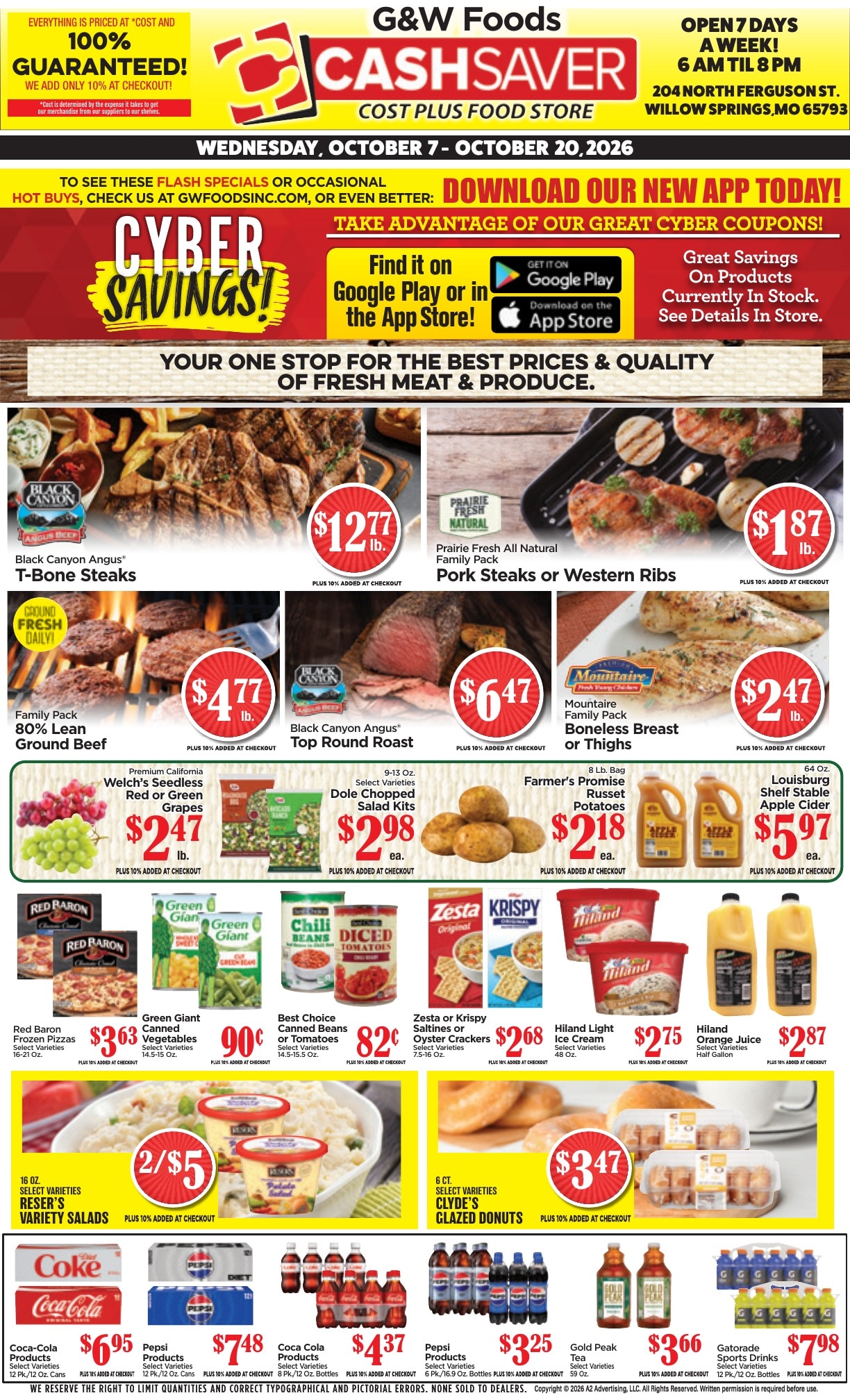 G&W Foods Cash Saver (Willow Springs, MO) Weekly Ad October 7 - 20, 2026