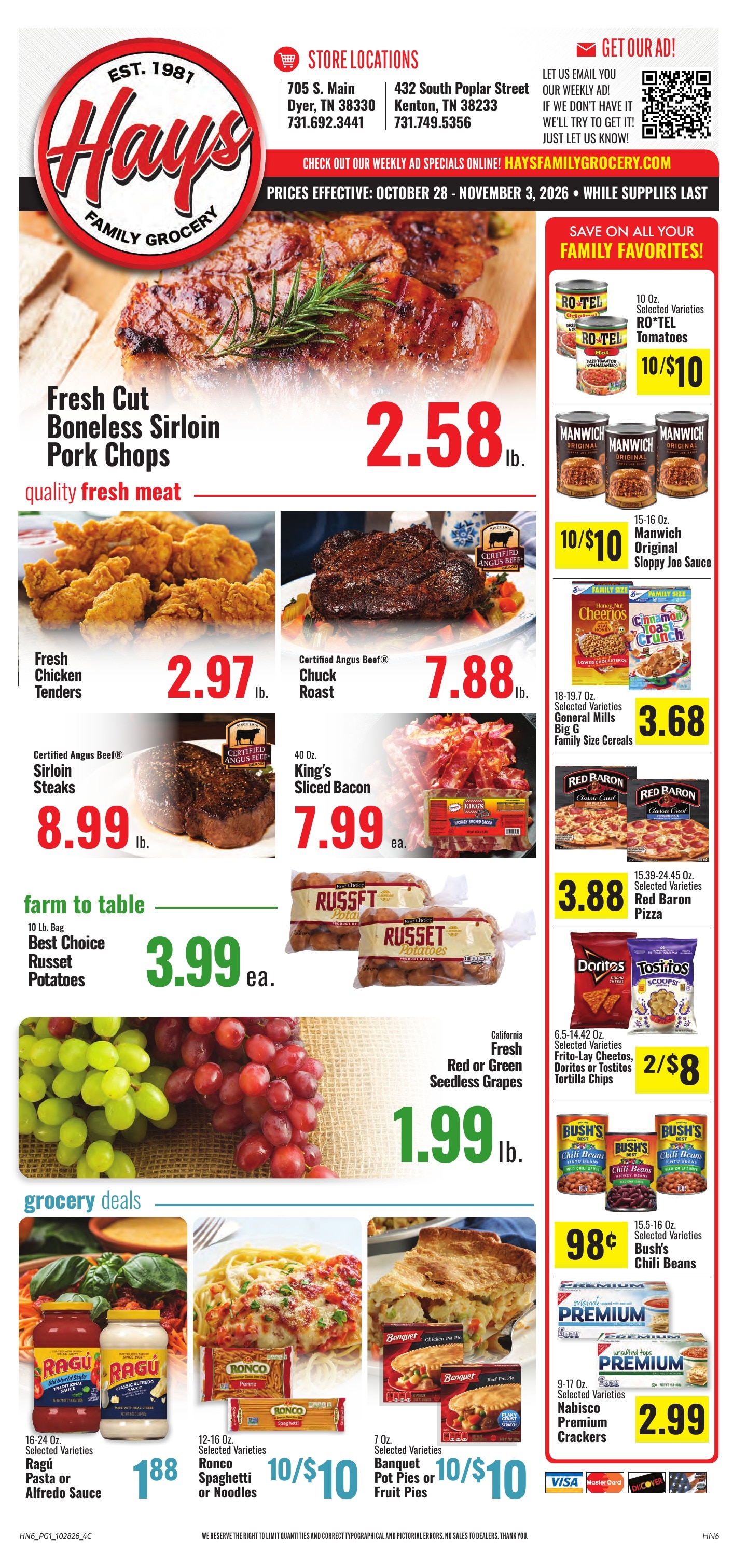 Hays Family Grocery Weekly Ad October 28 - November 3, 2026