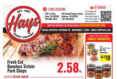 Hays Family Grocery Weekly Ad October 28 - November 3, 2026