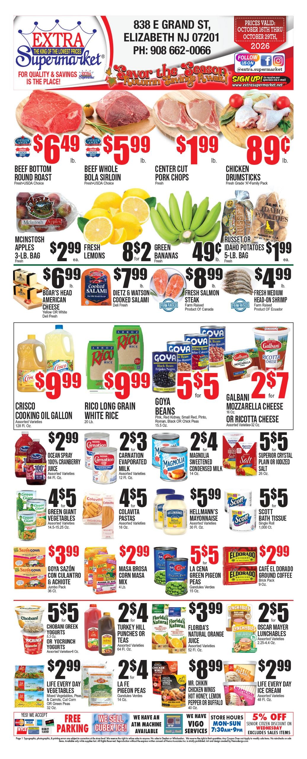 Extra Supermarket (Elizabeth-Woodbridge Area, NJ) Weekly Ad October 16 - 29, 2026