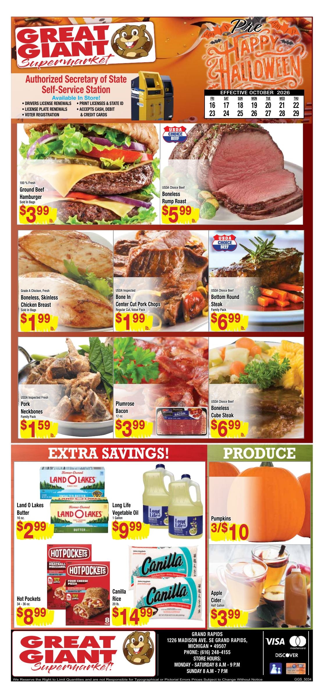Great Giant Supermarket (1226 Madison Avenue Southeast, Grand Rapids, MI) Weekly Ad October 16 - 29, 2026