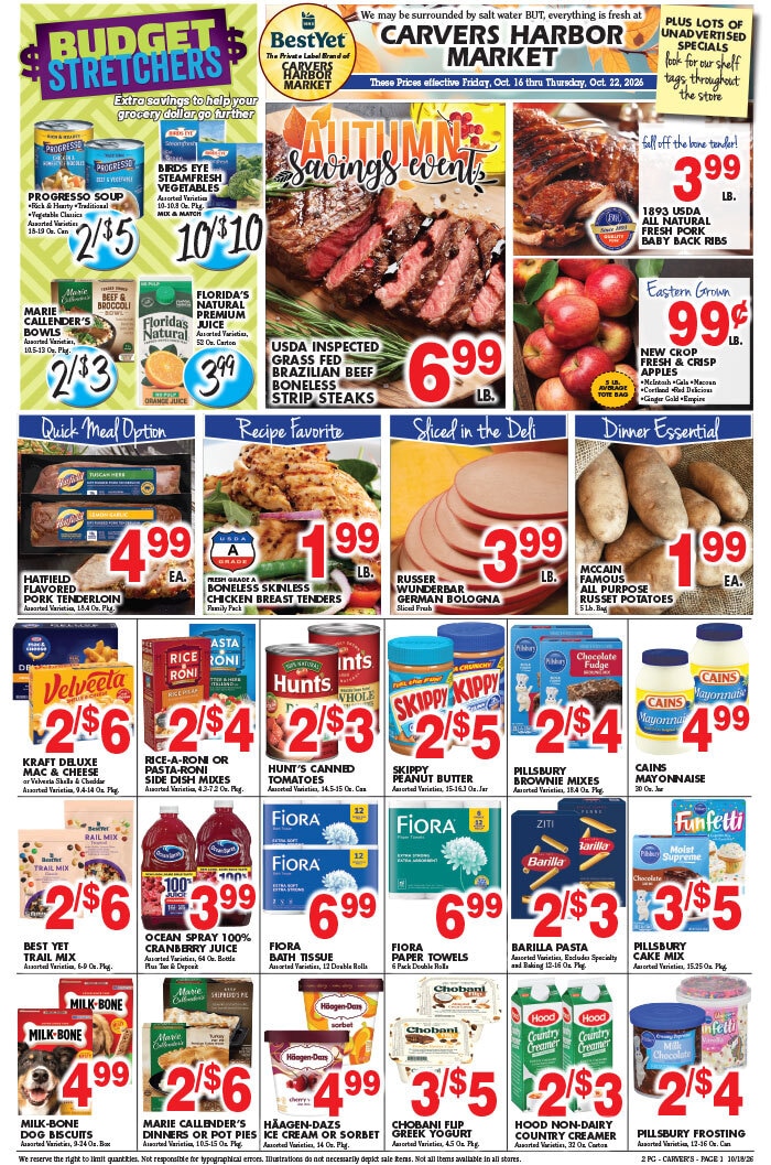 Carver's Harbor Market Weekly Ad October 16 - 22, 2026