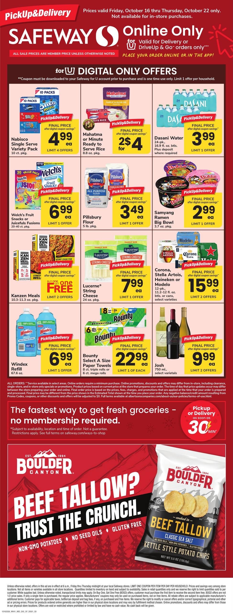 Safeway (Parcel Return Service Area, DC) Bonus Online Savings Weekly Ad October 16 - 22, 2026