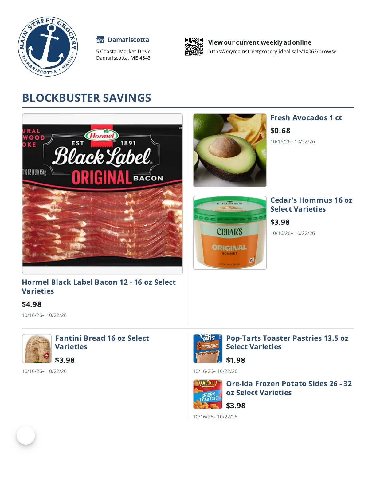 Main Street Grocery Weekly Ad October 16 - 22, 2026