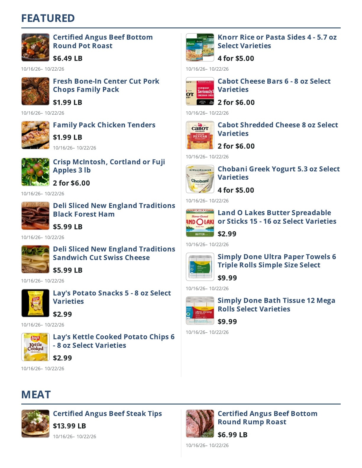 Main Street Grocery Weekly Ad October 16 - 22, 2026