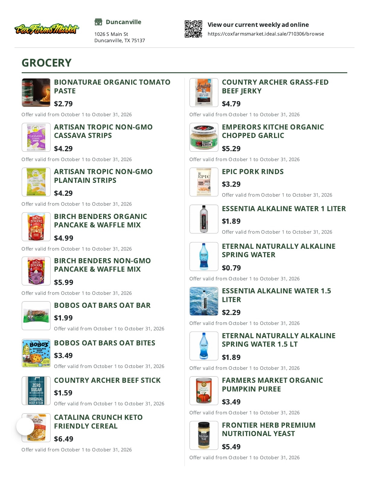 Cox Farms Market Weekly Ad October 1 - 31, 2026