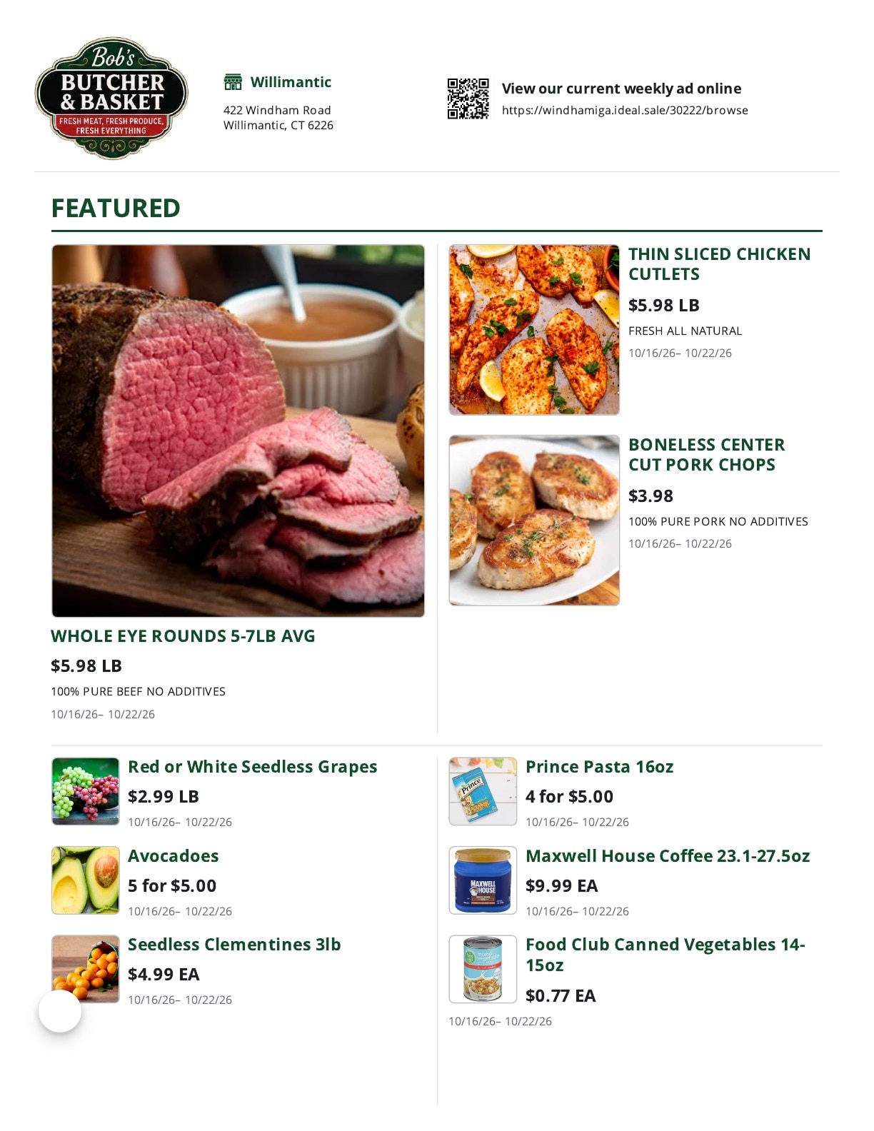 Bob's Butcher & Basket Weekly Ad October 16 - 22, 2026