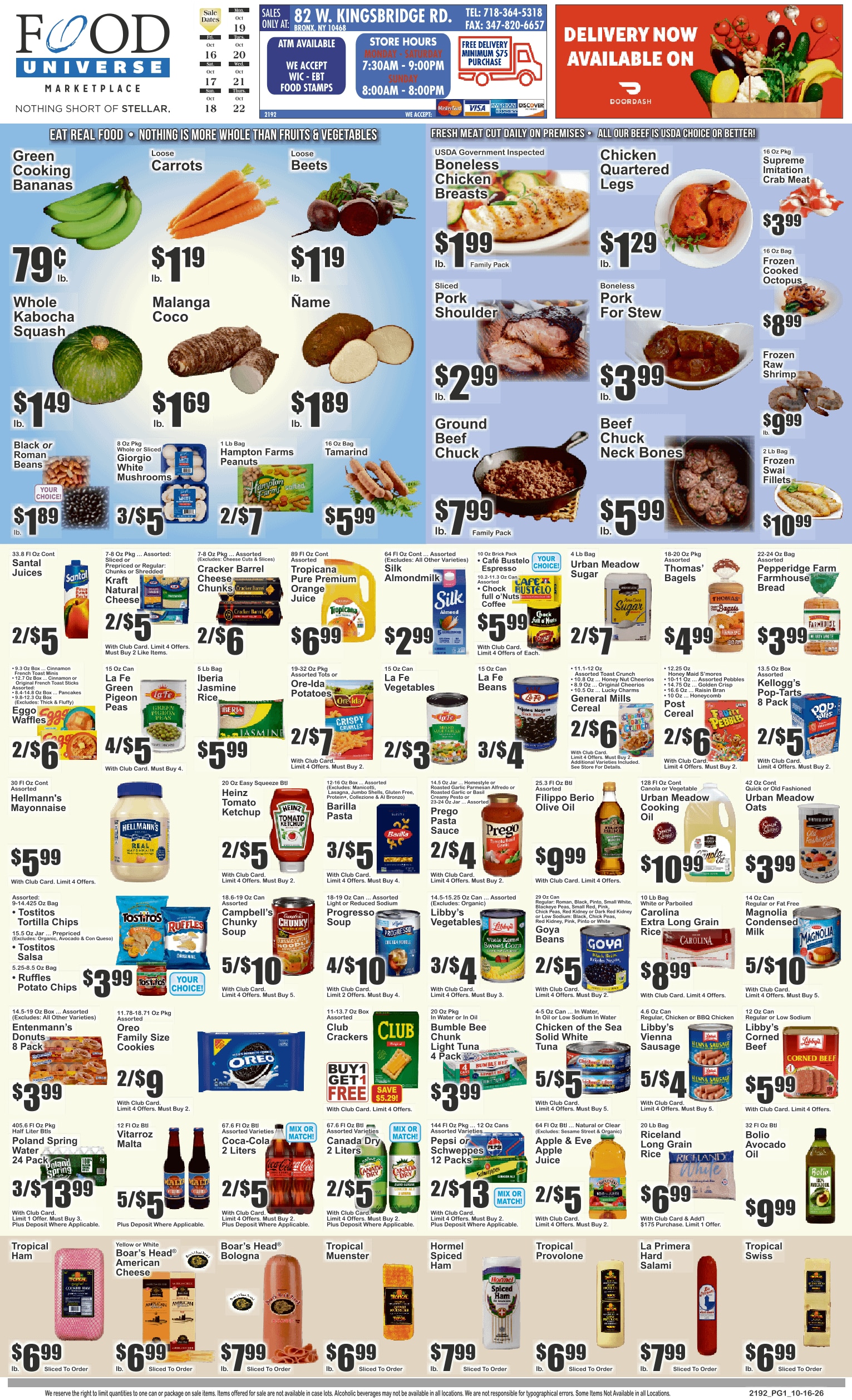 Food Universe (82 W. Kingsbridge Rd., Bronx, NY) Weekly Ad October 16 - 22, 2026