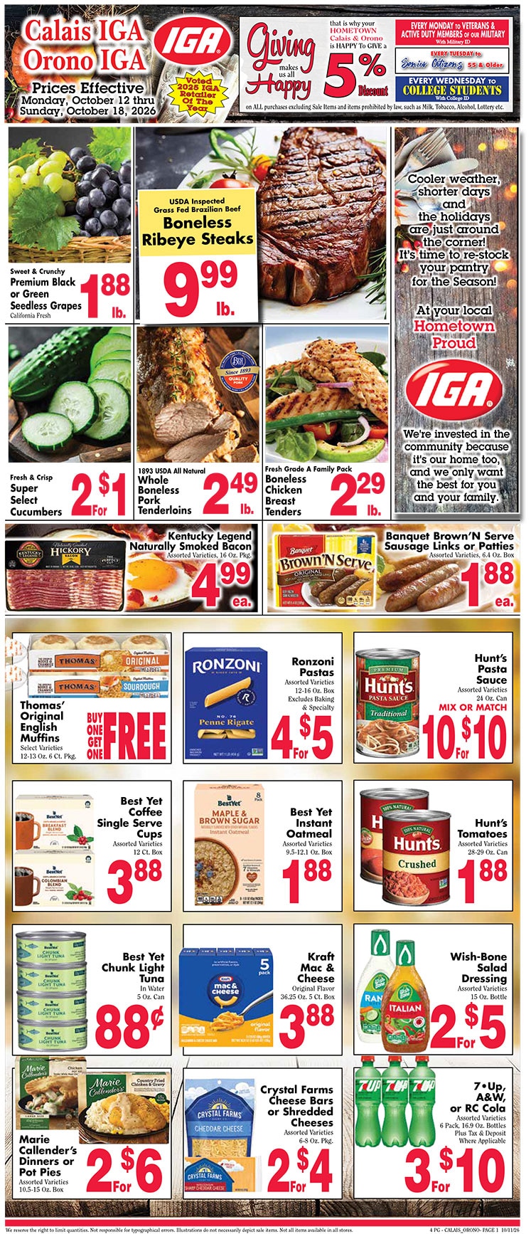 Calais IGA Weekly Ad October 17 - 23, 2026