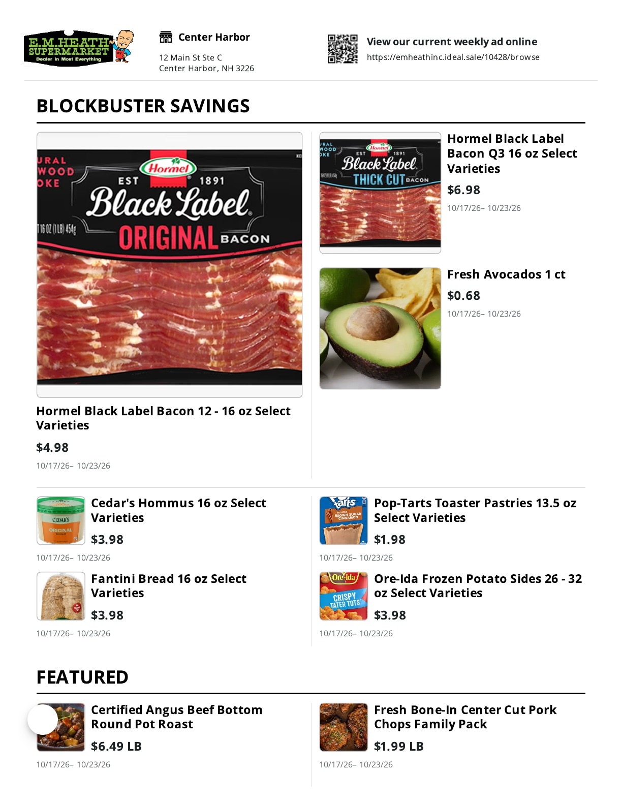 E.M. Heath Supermarket Weekly Ad October 17 - 23, 2026