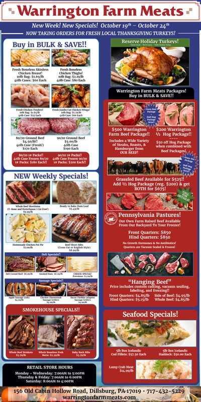Warrington Farm Meats Weekly Specials Weekly Ad October 19 - 24, 2026